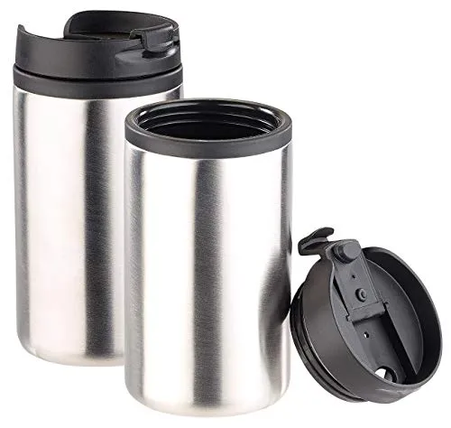 Rosenstein & Söhne Thermobecher mit Deckel: 2er-Set doppelwandige Edelstahl-Isolierbecher, hält warm & kalt, 280ml (Tea-to-Go-Becher, Thermokaffeebecher, Getränkehalter)