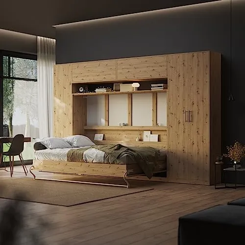 SMARTBett WOHNWAND Schlafzimmer 5-TLG. Set inkl. SCHRANKBETT 140x200cm Querbett + 4 Schränke Wildeiche