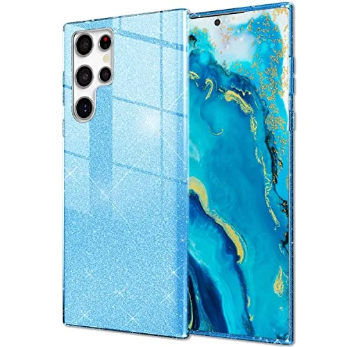 NALIA Glitzerhülle für Samsung Galaxy S22 Ultra - Funkelnder Glitzer-Look & Grip - SHINEPOP (Silikon Case) - Marke aus Berlin, Farbe:Blau