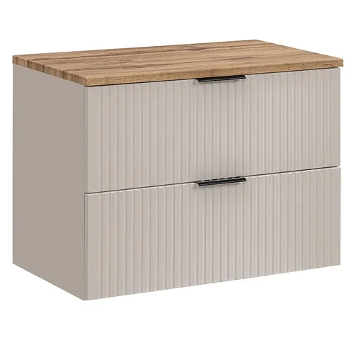 Lomadox Waschtisch ADELAIDE-56-CASHMERE - Eleganter Waschtischschrank in Kaschmir und Eiche - Waschtisch in Kaschmir mit gerillter Front, 80cm breit. Hochwertige MDF-Fronten und Softclose-Systeme sorgen für Komfort und Langlebigkeit in Ihrem Badezimmer.