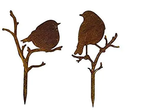 Gartenstecker Vögel im Rost Design, 2er Set - Rostfigur für den Garten, Gartendeko, Metalldeko (14 x 24 cm)