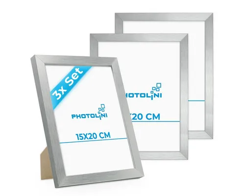 PHOTOLINI Bilderrahmen 3er Set 15x20 cm Poster-Rahmen, zum Aufhängen & Aufstellen, (3er Set), MDF Holz, bruchsicheres Acrylglas & Zubehör, für Fotos & Poster