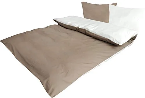 Bettwäsche Baumwolle Renforcé uni Wende 135x200 + 80x80 cm 100% Reißverschluss 2 teilig Creme / Taupe