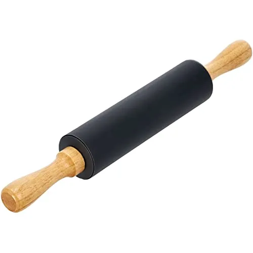 KADAX Silikon Teigrolle mit Antihaftschicht, Rolle mit angepasstem Griff, Teigroller, Rolling Pin für Blätterteig, Piroggen, Nudeln (Schwarz)