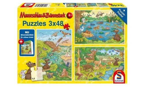 PUZZLE MAUSESCHLAU & BÄRENSTARK: REISE 3X48 T. KINDERPUZZLE SCHMIDT SPIELE NEU