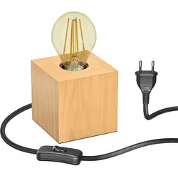 ledscom.de Tischlampe HITO, Holz massiv, eckig, inkl. E27 Lampe gold max. 778lm, 3-Stufen dimmen, extra-warmweiß