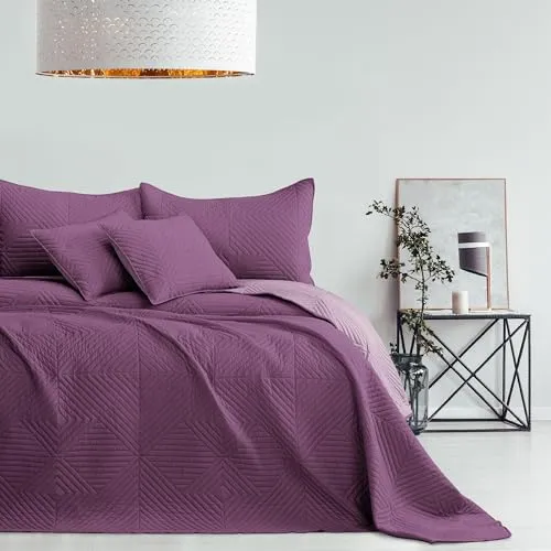 AmeliaHome Tagesdecke violett Flieder 170x270 - Zweiseitige Ultrasonic-Steppung in elegantem Violett und Flieder, ideal für jeden Wohnbereich. Perfekte Geschenkidee und pflegeleicht waschbar.