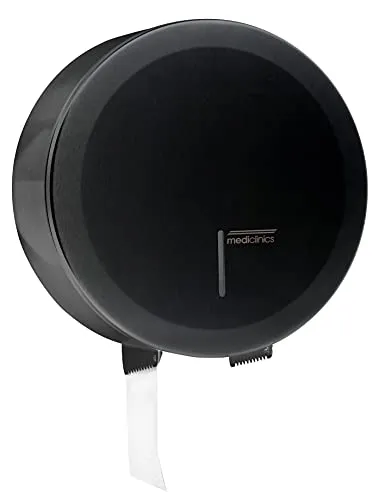 ALLCARE 13715 Mediclinics PR2783B Jumbo Rollenspender klein Schwarz - Öffentlicher Papierhandtuchspender aus pulverbeschichtetem Stahl, mit einfacher Wandmontage und praktischem Sichtfenster für den Inhalt. Ideal für hygienische Anwendungen in Waschräumen.