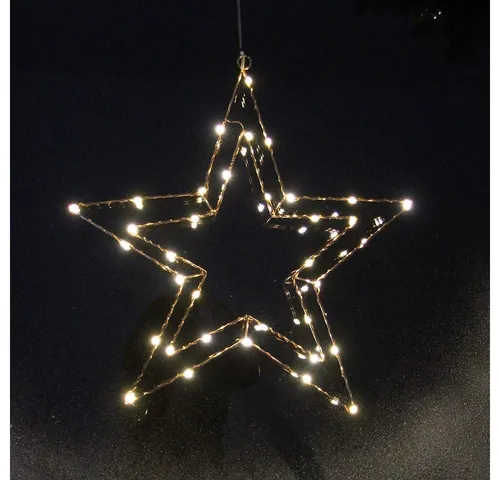 Gartenpirat LED Stern Weihnachtsstern - Weihnachtsbeleuchtung mit warmweißem Licht, aus kupferfarbenem Draht, ideal für Fenster und Wände, inklusive Timer für 6/18 Stunden.