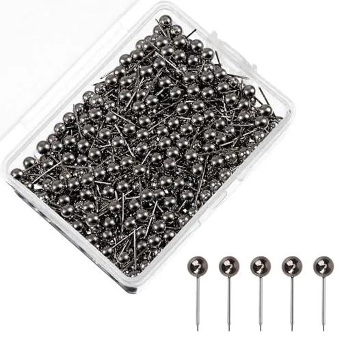 Kryzulax 200 Stücke Map Pins,Map Push Pins,Rundkopf Stecknadeln,Karte Nagel Pinnadeln,Dekorative Reißzwecke,Stecknadeln mit Stahlspitze für Weltkarte,Stoffmarkierung und Pinnwand(Schwarzes Gold)