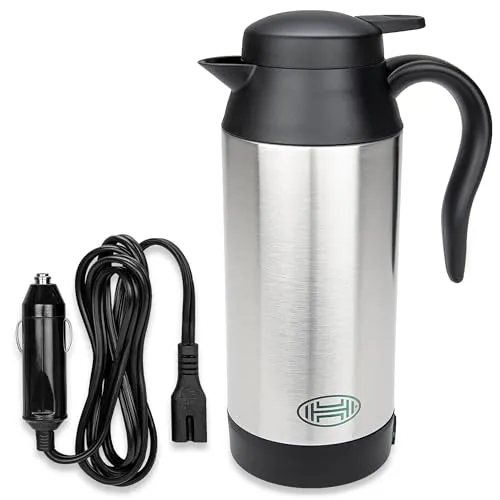 HEYNER Reise-Wasserkocher 12V – Edelstahl mit Warmhaltefunktion - Praktischer Wasserkocher für unterwegs, 750ml Kapazität, ideal für Auto und Reisen, sorgt für warmes Wasser jederzeit.