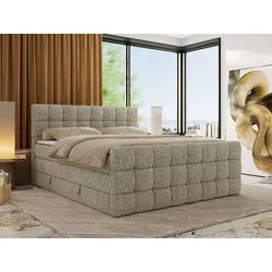 MKS MÖBEL Boxspringbett ALTIVO KING DUO (Packung, Set, Bettkästen, Topper T25/Visco, T30-Schaum, 120-200x200 cm), Doppelbett, Multipocket-Matratzen, Boxspringbett, Fußteil beige 123 cm x 225 cm x 60 cm