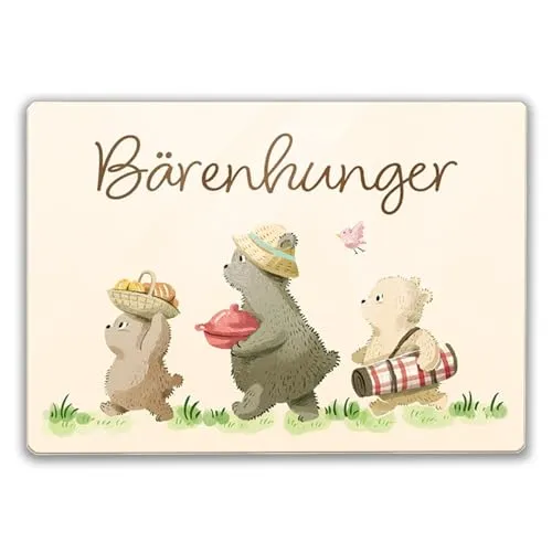 Bären Familie Schneidebrett Glas mit Spruch Bärenhunger Teddy-Motiv Glas-Schneidebrett Ideal für Essen mit Familie Freunden Geburtstags