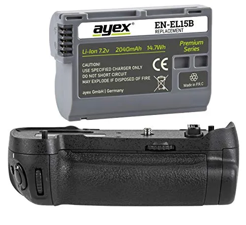 ayex Batteriegriff für Nikon D500 - Hochformatfotografie leicht gemacht - Foto- & Video-Zubehör mit 100% Kompatibilität, ergonomischem Design und Verdopplung der Akkuleistung für komfortables Fotografieren im Hochformat.