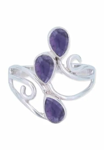 mantraroma Ring Silber 925 Damen Amethyst Edelstein lila ausgefallen verspielt