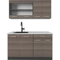 Vicco R-Line Singleküche 140 cm in Edelgrau/Anthrazit - Kompakte Singleküche mit eleganter Marmor-Arbeitsplatte, ideal für kleine Räume. Flexibel umstellbar und höhenverstellbar für ergonomisches Arbeiten – die perfekte Lösung für jedes Zuhause.