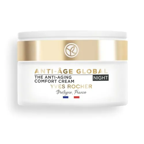 Yves Rocher Anti-Âge Global Nachtcreme 50 ml - Nachtpflege mit pflanzlichem Knospen-Nektar für regenerierte Haut. Reduziert Falten sichtbar und sorgt für einen strahlenden Teint. 96% natürliche Inhaltsstoffe, dermatologisch getestet.