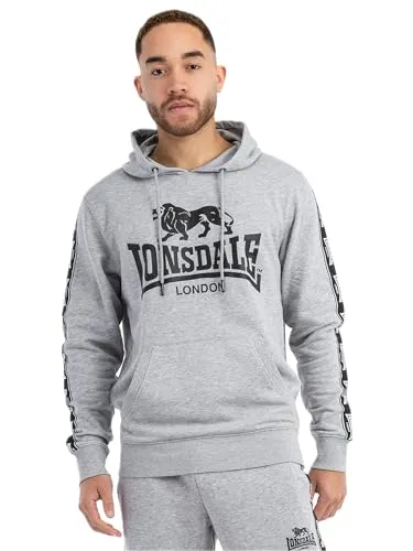 Lonsdale Herren Kapuzensweatshirt SCOUSBURGH, Marl Grey/Black/White, XL - Kapuzenpullover für Herren in normaler Passform, aus hochwertiger Baumwolle und Polyester, mit auffälligem Druck auf der Brust für einen sportlichen Look.