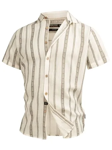 Indicode Herren INKiss Kurzarmhemd mit Kent-Kragen | Gestreiftes Kurzarm Hemd White Asparagus, XL - Leichtes Kurzarmhemd aus hochwertigem Baumwoll-Leinen-Mix für angenehmen Tragekomfort. Atmungsaktiv und knitterarm, ideal für warme Tage und Reisen. Stilvolles Design mit klassischem Reverskragen.