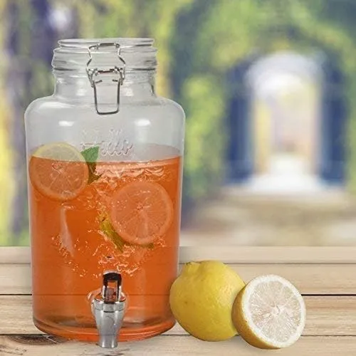 Getränkespender 4 Liter aus Glas - Zapfhahn aus Edelstahl und Bügelverschluss