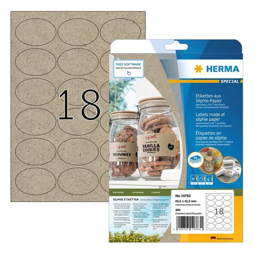 HERMA Etiketten Silphie A4 20 Blatt 63.5x42.3 Oval in braun von HERMA