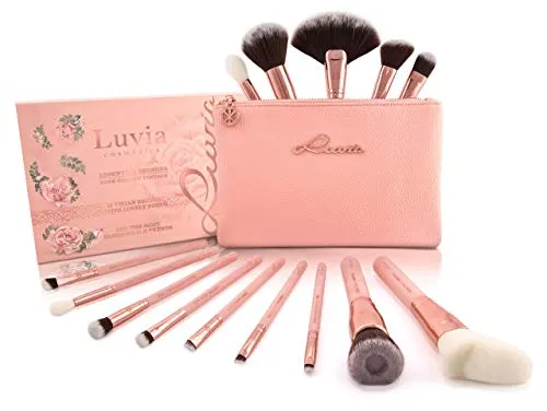Luvia Cosmetics Pinselset Rose Golden Vintage - 14 hochwertige Pinsel - Sonstige Make-Up-Artikel mit veganem Nurai-Haar für einen nahtlosen Make-up-Auftrag und eleganter Pouch zur sicheren Aufbewahrung.