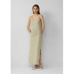 QS Maxikleid Langes Jerseykleid mit Streifen beige|grün - Elegantes Maxikleid aus 100% Baumwolle, ideal für warme Tage. Femininer Rundhalsausschnitt und seitlich geschlitzter Saum sorgen für einen lässigen Look.