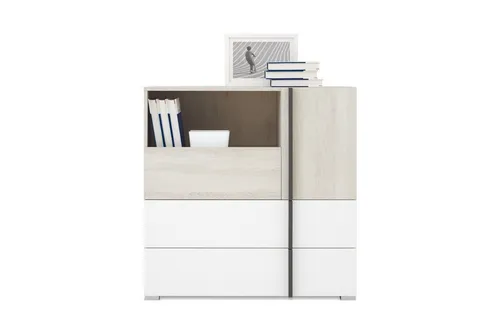 Deine Möbel 24 Kommode REMI 08 Sideboard 90 cm breit mit Schubladen - Die **Kommode REMI 08** bietet durch ihre 3 Schubladen und offenen Fächer optimalen Stauraum für Kinder- und Jugendzimmer. Modernes Design in Weiß und Anthrazit, ideal für jedes Zimmer. Robuste Verarbeitung für langlebige Nutzung.