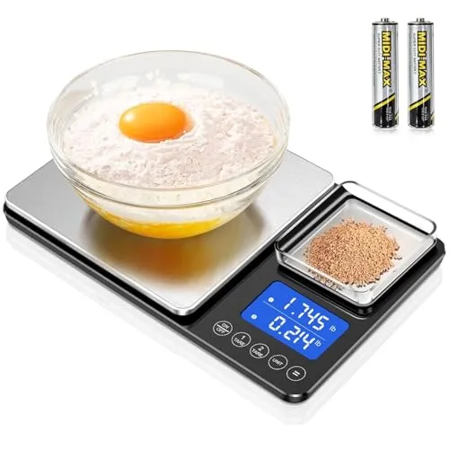 KüChenwaage Digital,Digitale KüChen mit 2 Plattformen 15kg/1g & 500g/0.01g Feinwaage mit 7/6 Einheiten,Summierungsfunktion,Auto-Off, Tara,No Usb,LCD,für KüChe Schmuck Backen Kochen,inkl. Batterien