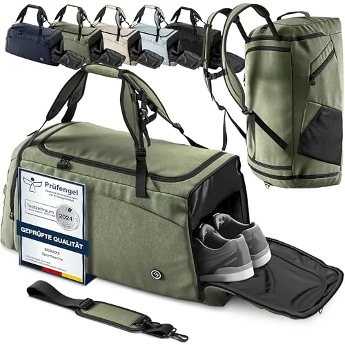 Sporttasche mit Rucksackfunktion und Schuhfach | 40/60L in grün von BeMaxx