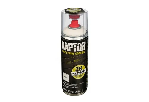 U-POL RAPTOR 2K-Spray - Struktur- & Schutzlack für Ladeflächen in Weiß - Farben & Lacke - Hohe UV-Beständigkeit und Schlagfestigkeit, ideal für Transportflächen, Offroad und Unterbodenschutz.
