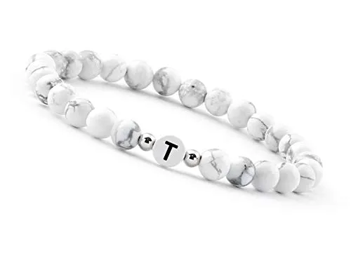 GD GOOD.designs Pärchen Armband mit Buchstaben T | Partnerarmband aus Howlith Perlen (Buchstabe T)