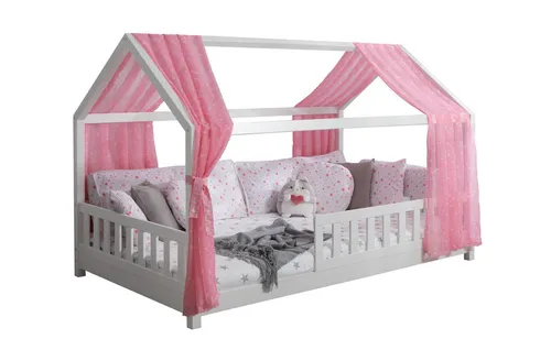 Ticaa Betthimmel Tüll-Set für Hausbett - Betthimmel in traumhaftem sternentraum-altrosa-weiß, aus 100% Polyester, pflegeleicht und ideal für eine gemütliche Kinderzimmeratmosphäre.