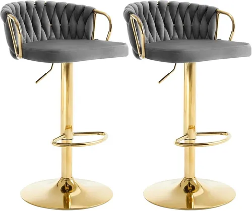 Woltu Barhocker (2 St) - Höhenverstellbar & 360° Drehbar in Grau - Barmöbel aus Samt mit stabilem Metallrahmen, ideal für stilvolle Küchen oder Bars. Genießen Sie Komfort und Flexibilität mit einer maximalen Belastbarkeit von 150 kg.