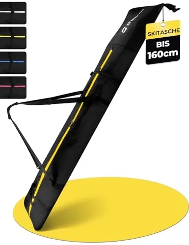 STYNGARD Skitasche Kinder mit Rolltop [bis 160 cm] - Kinder Skisack aus robustem Material mit hochwertigen Reisverschlüssen - Ski Bag Modell Andermatt (Schwarz-Gelb)