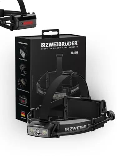 Zweibrüder ZB11H Stirnlampe 2500 Lumen mit Digital-Fokus - Vielseitige LED Kopflampe mit 4 Lichtmodi, USB-C Aufladung und langer Laufzeit dank 2 leistungsstarken Akkus. Wetterfest und robust, ideal für Outdoor-Aktivitäten wie Wandern und Camping.