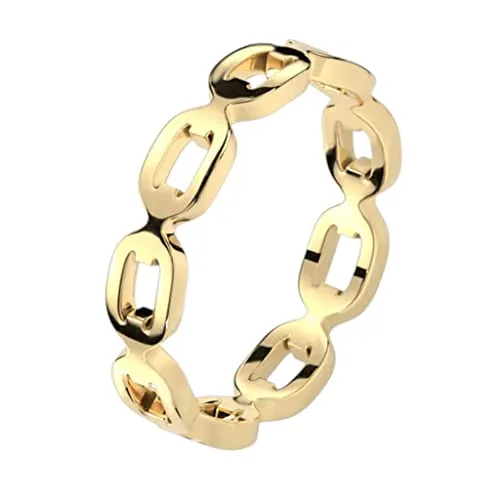 viva-adorno Damen Edelstahl Ketten Ring Kettenglieder poliert Gold Gliederring Damenring Gr.60 (19.1) RS56gl