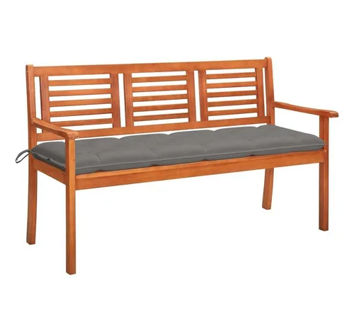 furnicato 3-Sitzer-Gartenbank aus Eukalyptusholz, grau mit Auflage - Robuste Gartenbank aus hochwertigem Eukalyptusholz, ideal für Garten und Terrasse. Ergonomisches Design und inklusive bequemer Auflage bieten optimalen Sitzkomfort. Maße: 150x89x60 cm, max. 110 kg pro Sitzplatz.