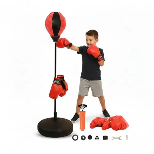 Mucola Standboxball Kinder - 3-teiliges Komplettset mit speziellem Gummi-Ball - Standboxsäcke für Kinder, ideal für Boxtraining und Kickboxen, mit einem speziellen Gummi-Ball für optimale Haltbarkeit und Spaß.