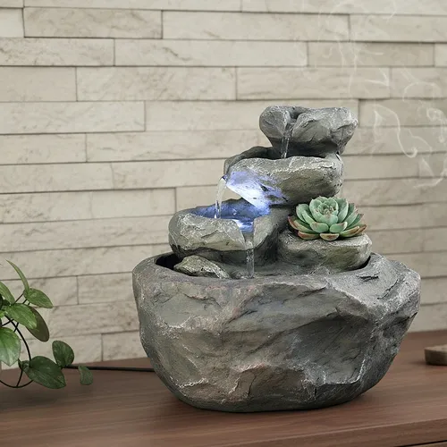 Zimmerbrunnen Fels-Optik mit LED-Beleuchtung – Tischbrunnen Wasserfall
