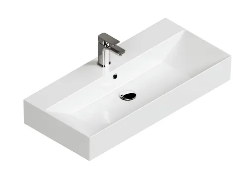 Aqua Bagno Eckiges Design Waschbecken - Waschebecken zur Wandmontage, modernes eckiges Design mit dünnem Rand, aus hochwertiger Keramik für einfache Pflege und Reinigung.