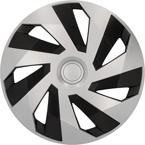 Cartrend Radzierblenden Flow 38 cm (15 Zoll) silber schwarz - 4 Stück - Radkappen & Stahlfelgenringe mit modernem Design, schützen Ihre Felgen und verleihen Ihrem Fahrzeug einen sportlichen Look.
