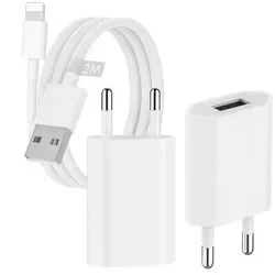 2M Ladekabel + Netzadapter passt für iPhone 5 6 7 8 11 12 13 Mini X Xs Xr Xs Max iPad Plus - Weiß