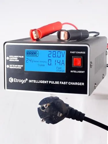 Etrogo Autobatterieladegerät 12V 24V 250W 10A Intelligentes Pulsladegerät mit automatischer Erkennung Reparatur Wartungsfunktion Schwarz