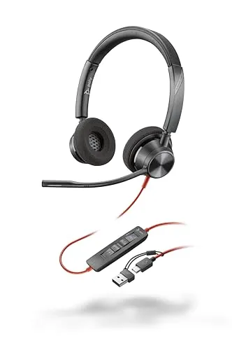 Poly Blackwire 3320 USB-C-Headset - PC-Headset mit Hi-Fi-Stereo und flexiblem Mikrofonarm, ideal für nahtlose Zusammenarbeit und komfortables Tragen während langer Gespräche.