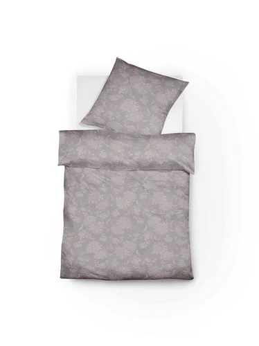 fleuresse Bettwäsche Lech Edelflanell 135x200 Blumen silbergrau - Bettwäsche-Sets aus 100% Baumwolle, kuschelig warm und hautsympathisch, ideal für kalte Nächte, pflegeleicht und mit Reißverschluss für einfachen Bezug.