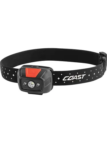 Coast Headlamp FL19 - 415 Lumen mit Rot- und Weißlicht - Taschenlampen und Scheinwerfer mit breitem Lichtstrahl, IP54 wasserdicht und inklusive 3 x AAA Batterien für zuverlässige Beleuchtung bei Outdoor-Aktivitäten.