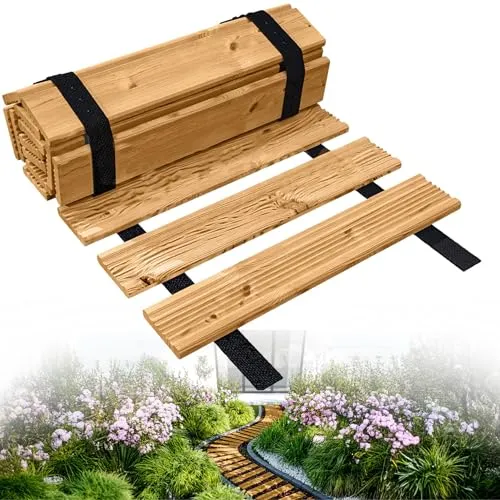 Floranica Gartenweg aus Holz 30 cm x 6 m Natur Rollweg Ausrollbarer Gehweg Gartentritte Holzweg aus Lärche rutschfeste Oberfläche durch Riffelung Holztritt für Hinterhof