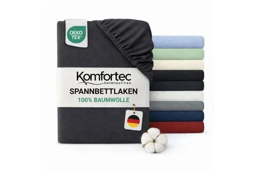 Komfortec Spannbettlaken Jersey Spannbettuch, 90x200, 140x200, 160x200, 180x200 oder 200x200 cm, 100% Baumwolle (135 g/m), Gummizug: Rundum, (1 Stück), OEKO-TEX® Standard 100 Zertifisiert, für Matratzen bis 25 cm Höhe