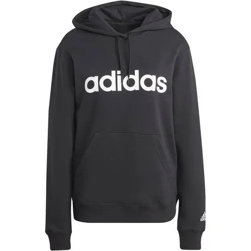 adidas Damen Essentials Linear Hoodie - Schwarz/Weiß, Größe S - Stylischer Hoodie aus 100% Baumwolle mit regulierbarem Kordelzug und praktischer Kängurutasche, ideal für sportliche und lässige Looks.